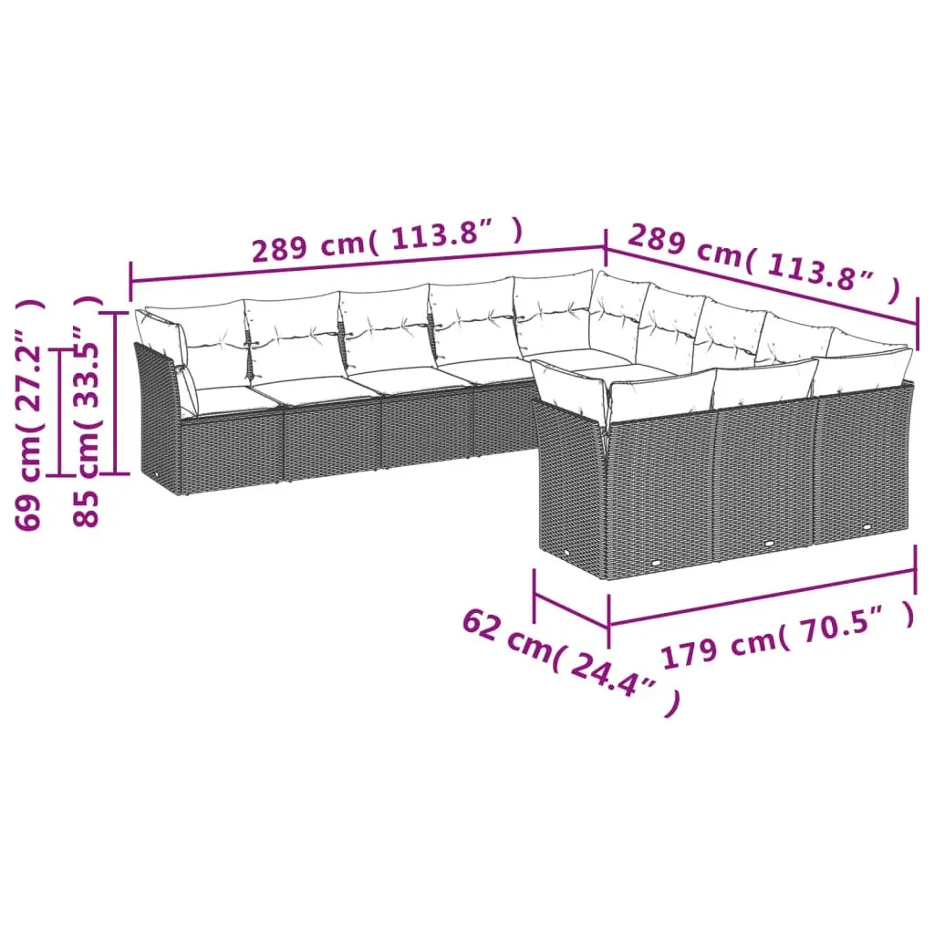 Garden Sofa Set 11 Piece Outdoor Furniture Patio Grey Modular Rattan Cushioned