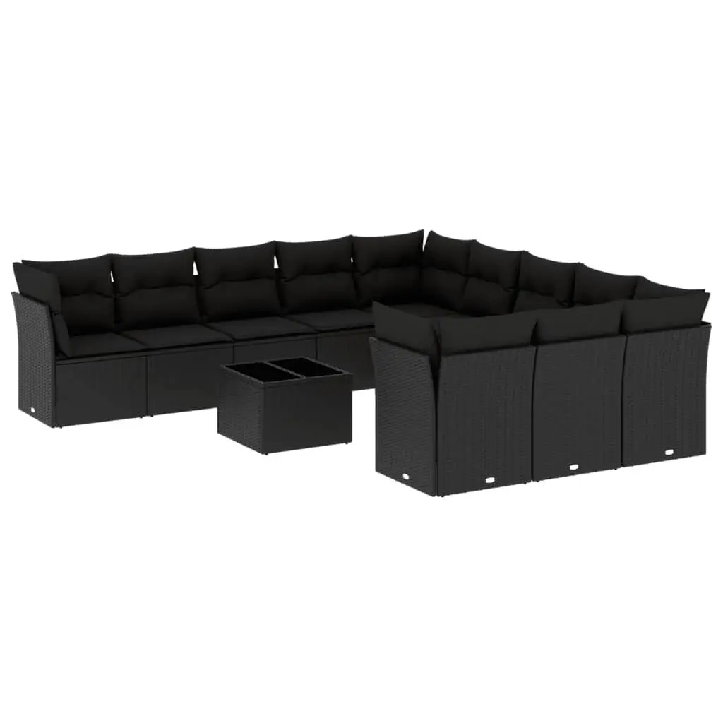 12 Piece Modular Garden Sofa Set Outdoor Furniture Black Poly Rattan with Cushions