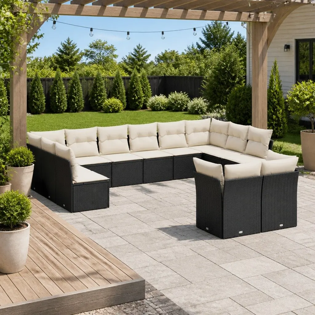 Outdoor Furniture Sofa Set Modular Black 12 Piece Patio Seating with Cushions