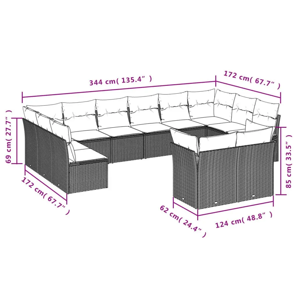 Outdoor Furniture Sofa Set Modular Black 12 Piece Patio Seating with Cushions