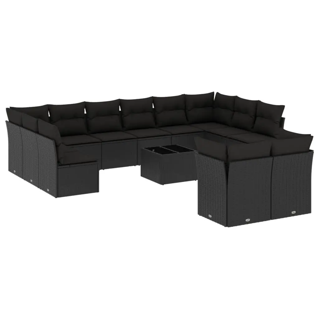 Black Poly Rattan 13 Piece Outdoor Sofa Set with Cushions for Garden Patio Use