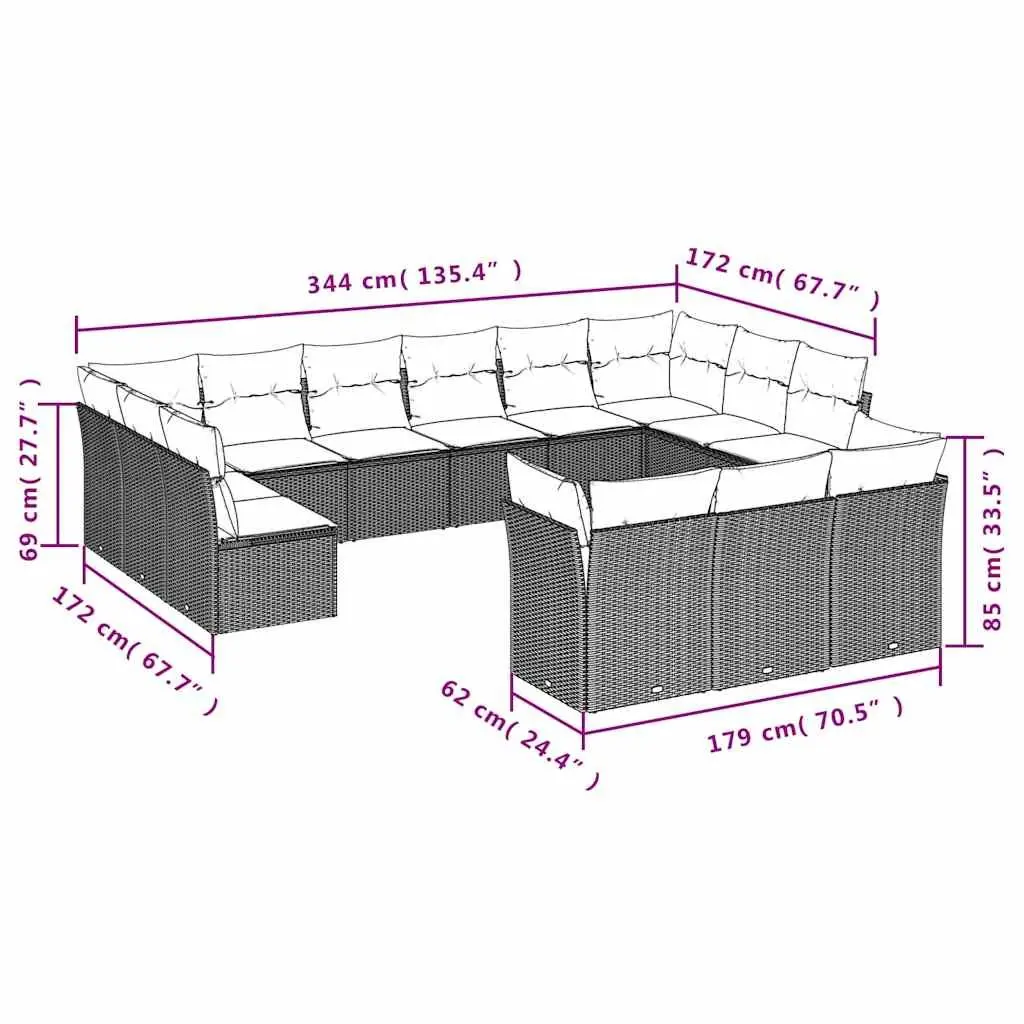 Garden Sofa Set 13 Piece Outdoor Furniture Patio Lounge Black Modular with
