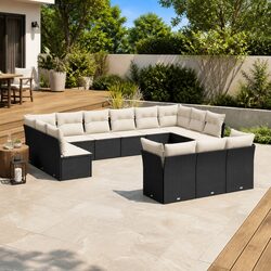 Outdoor Garden Sofa Set 13 Piece Black Poly Rattan Modular Patio Furniture with