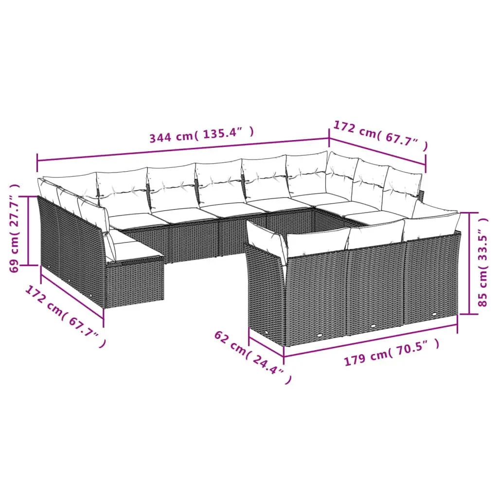 Modular Outdoor Sofa Set 13 Piece Patio Furniture with Cushions Beige