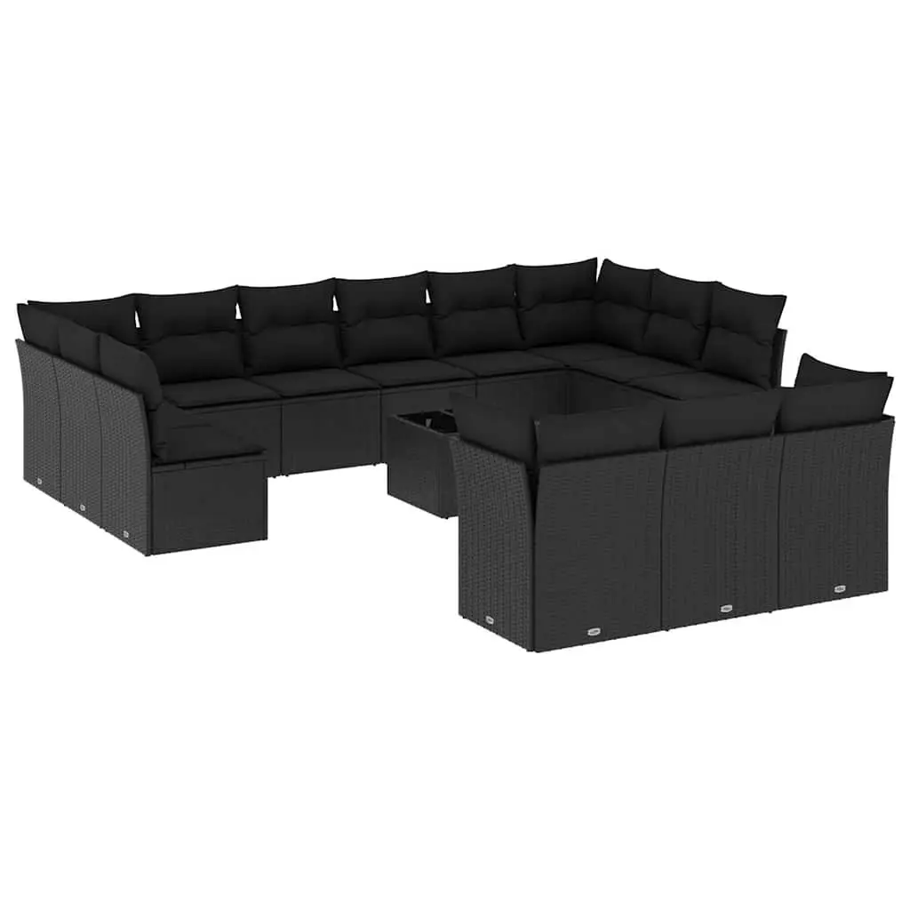 Garden Sofa Set 14 Piece Outdoor Furniture Black Poly Rattan Modular Patio
