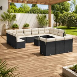 Garden Sofa Set 14 Piece Outdoor Patio Furniture Black Poly Rattan with Cushions