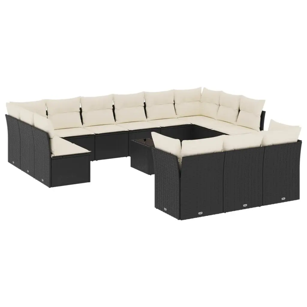 Garden Sofa Set Modular Outdoor Furniture 14 Piece Black Poly Rattan with Cushions