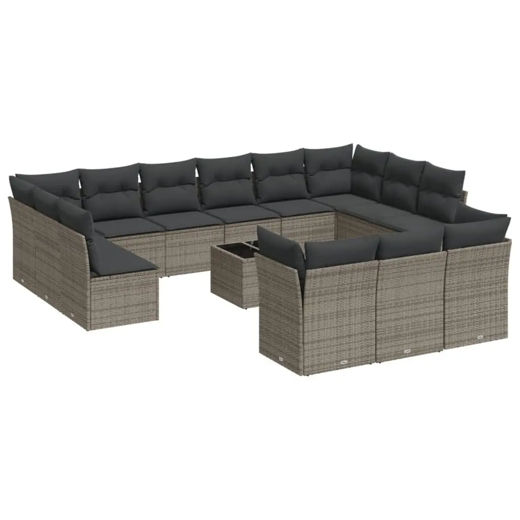 Garden Sofa Set 14 Piece Outdoor Furniture Grey Modular Rattan Patio Seating