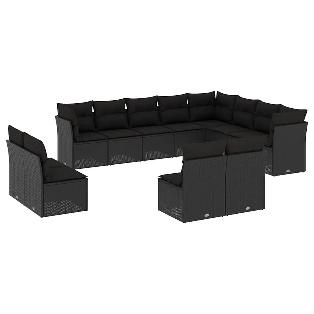 Garden Sofa Set 12 Piece Outdoor Furniture with Cushions Black Modular Patio