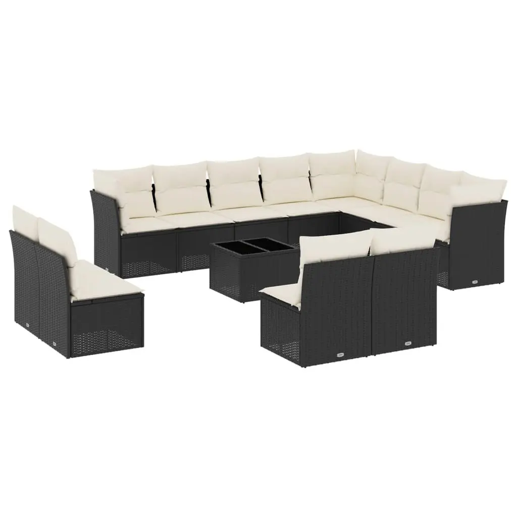 Garden Sofa Set 13 Piece Outdoor Furniture Black Poly Rattan with Cushions Table