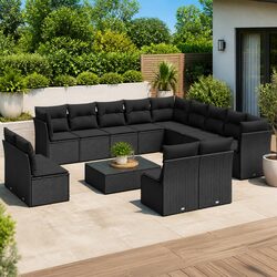 Garden Sofa Set 13 Piece Outdoor Furniture Black Poly Rattan Patio Lounge with