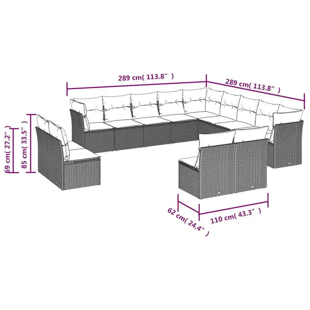 Garden Sofa Set 13 Piece Outdoor Furniture Black Poly Rattan Patio Lounge with