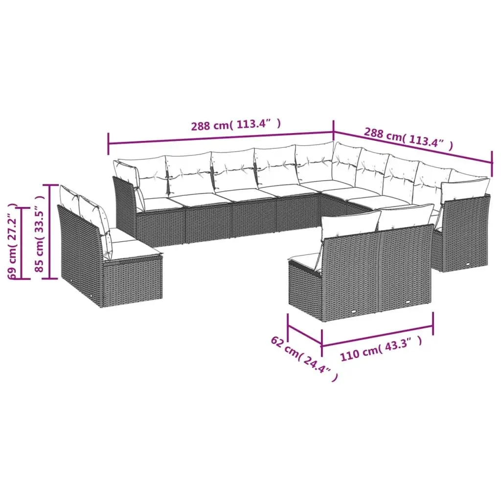 13 Piece Garden Sofa Set Outdoor Lounge Furniture Patio Sectional Beige Cushions