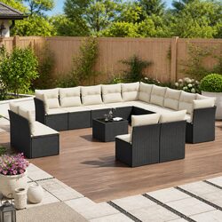 Garden Sofa Set 14 Pieces Outdoor Furniture Patio Black Poly Rattan with