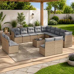 Friendly 14 Piece Outdoor Sofa Set with Beige Cushions