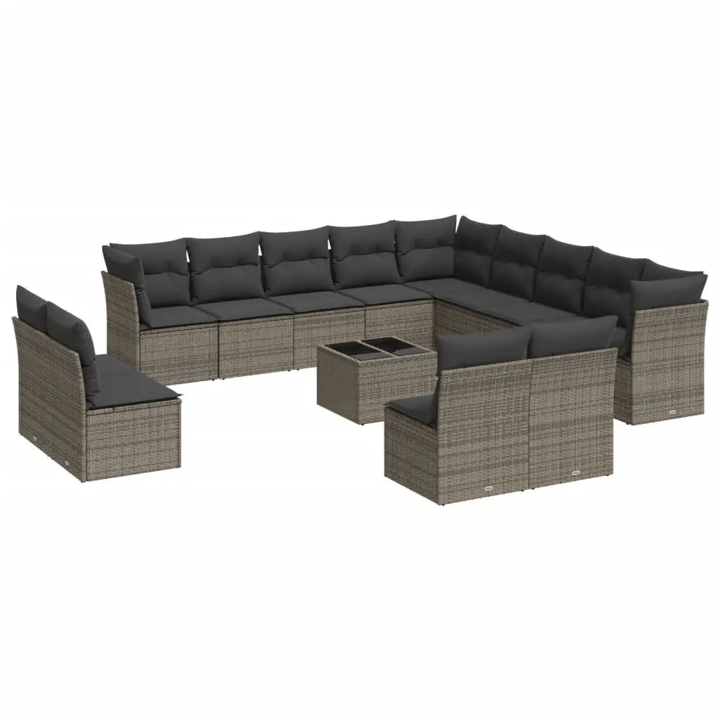 Garden Sofa Set 14 Piece Outdoor Furniture Patio Lounge Grey Poly Rattan