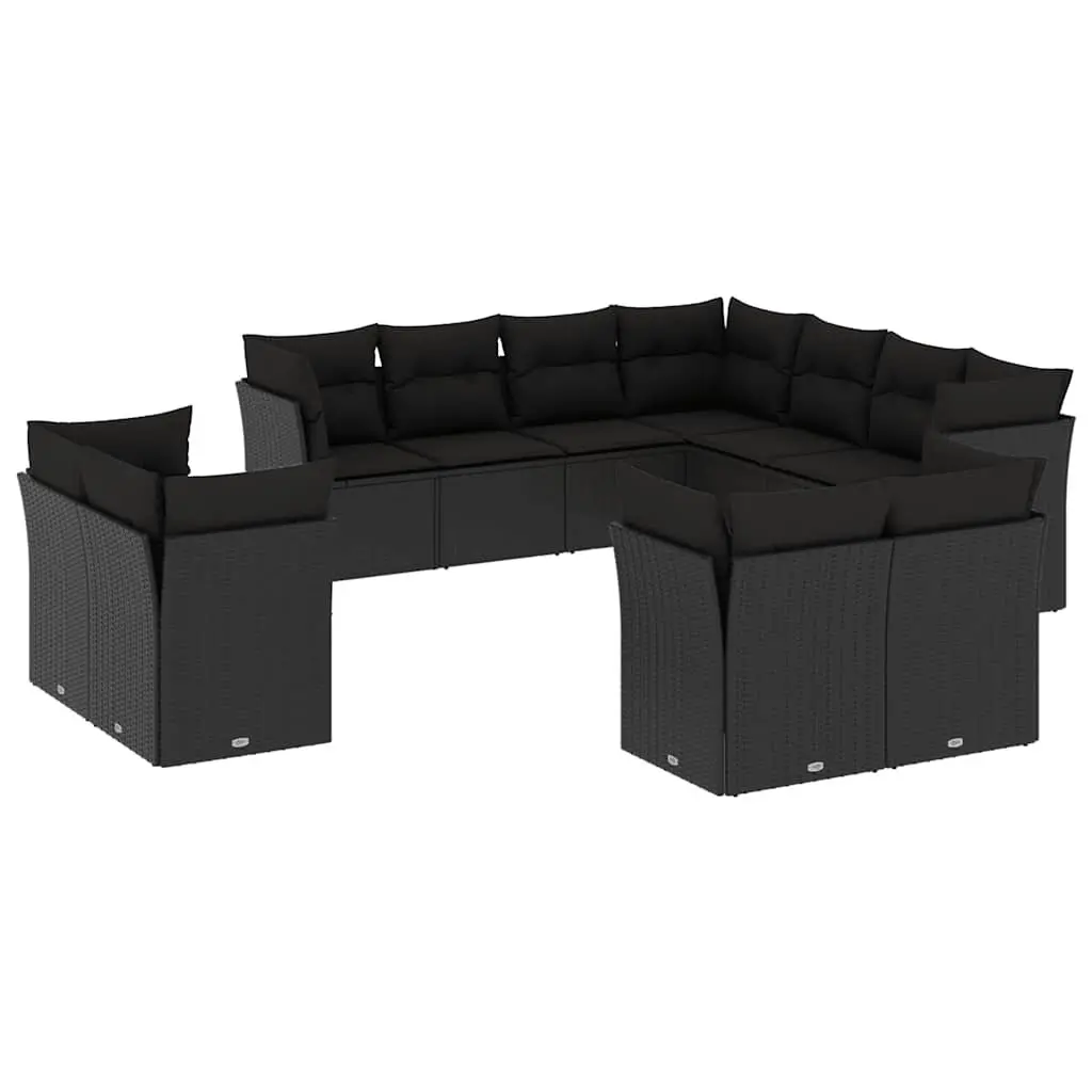 Outdoor Garden Sofa Set 11 Piece Modular Patio Furniture Black Poly Rattan
