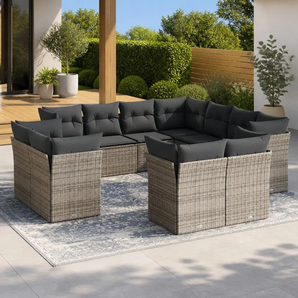 Garden Sofa Set 11 Piece Outdoor Furniture Grey Modular Patio Seating with