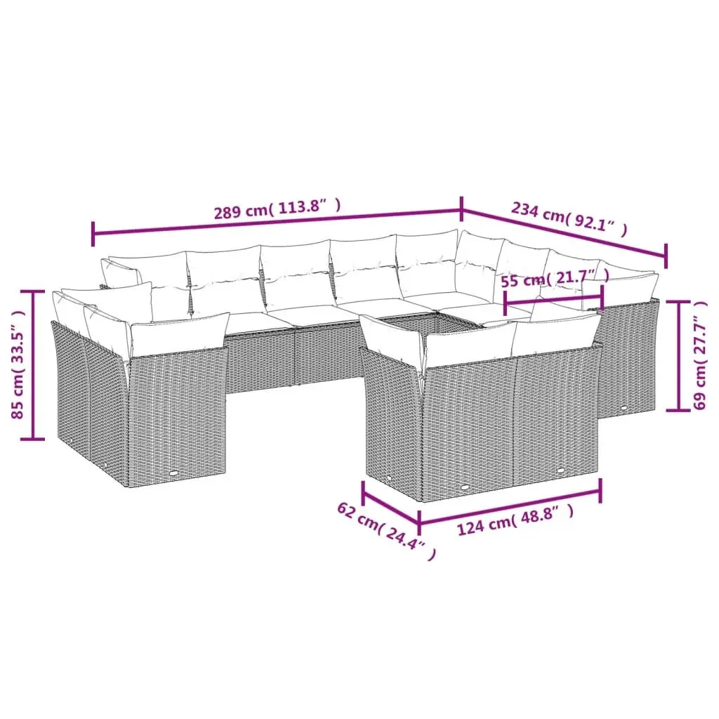 Garden Sofa Set 12 Piece Outdoor Furniture Patio Seating Black with Cushions