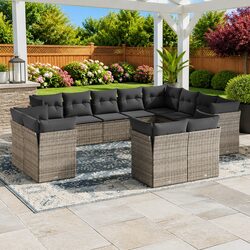 Garden Sofa Set 12 Piece Outdoor Furniture Grey Poly Rattan Modular Patio