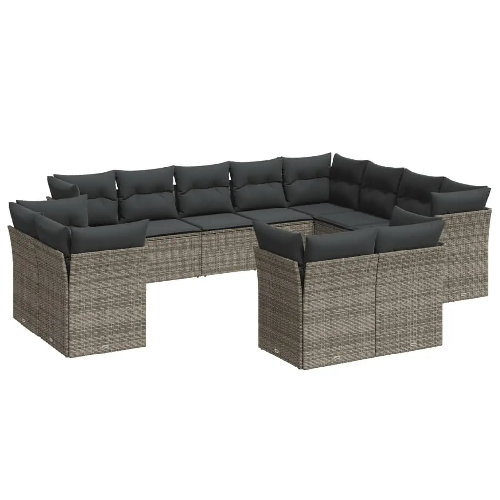Garden Sofa Set 12 Piece Outdoor Furniture Grey Poly Rattan Modular Patio