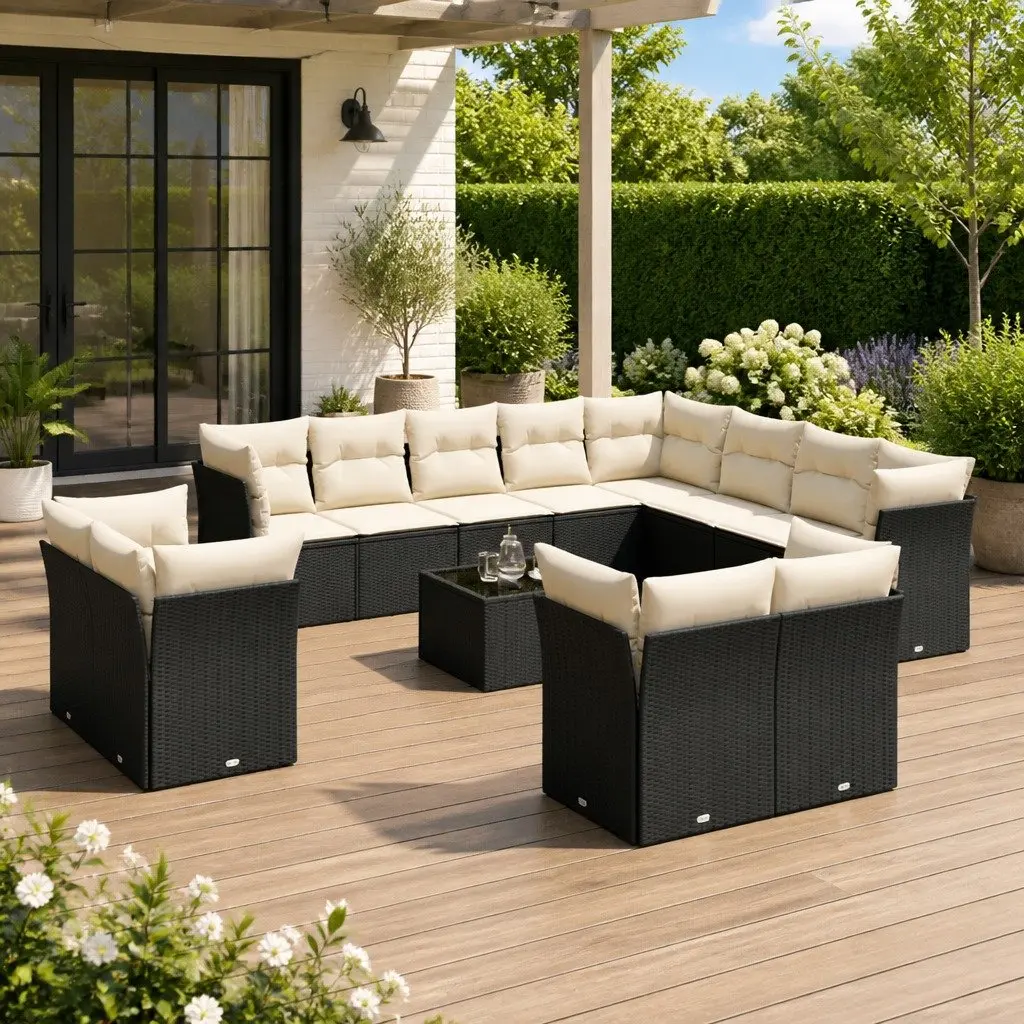 Garden Sofa Set 13 Piece Outdoor Furniture Black Poly Rattan Patio Modular