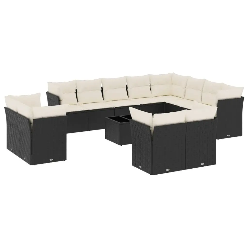 Garden Sofa Set 13 Piece Outdoor Furniture Black Poly Rattan Patio Modular