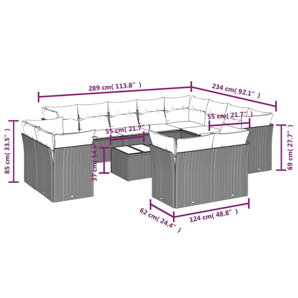 Garden Sofa Set 13 Piece Outdoor Furniture Grey Poly Rattan Patio Seating with