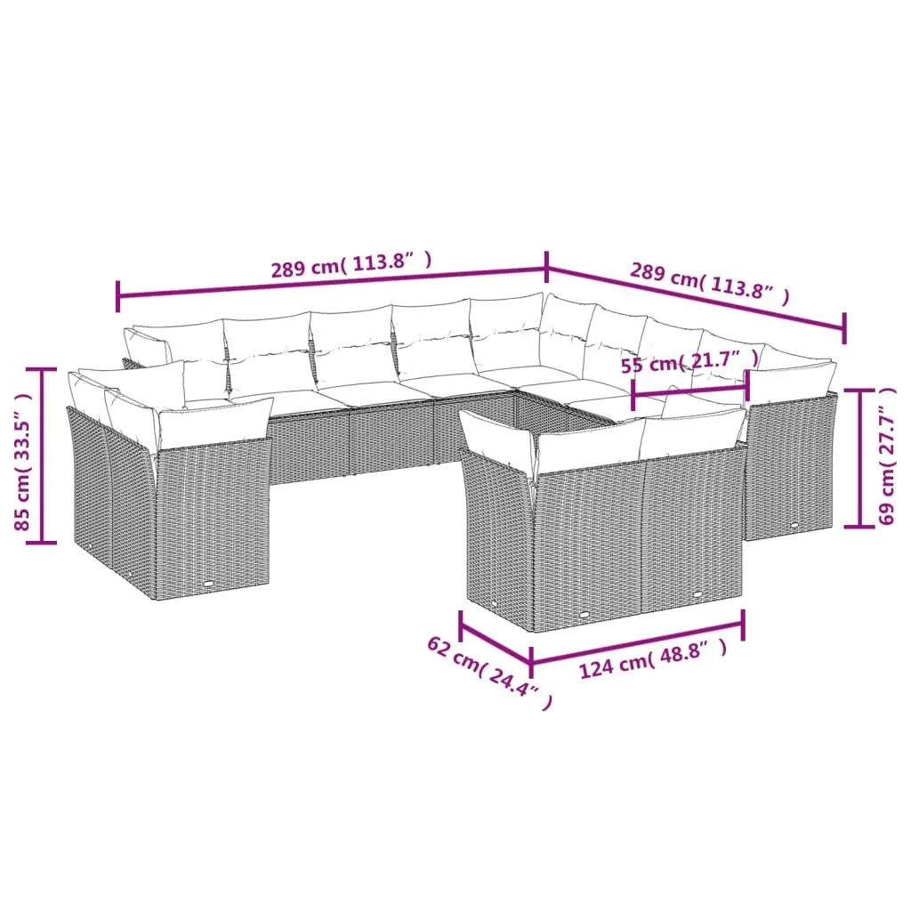 Garden Sofa Set 13 Piece Outdoor Furniture Grey Modular Patio Seating with