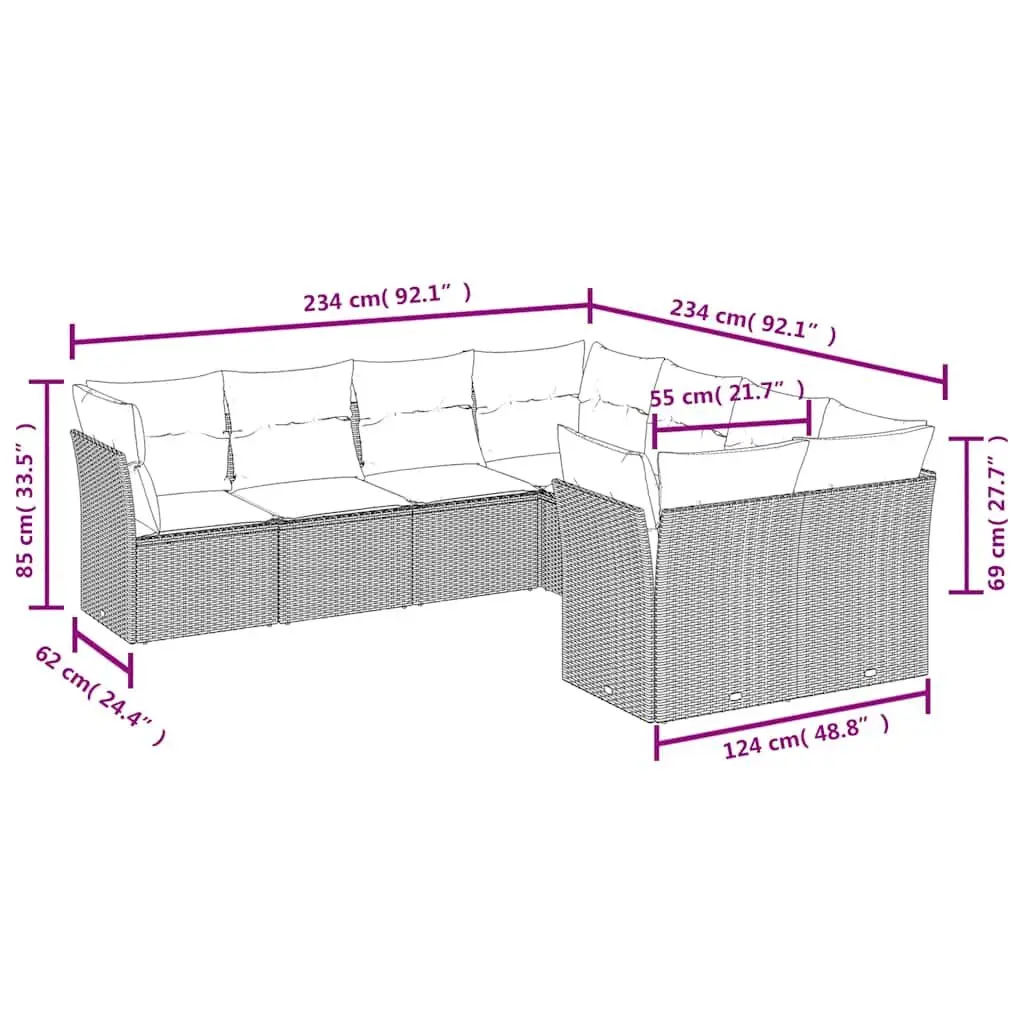 Garden Sofa Set 8 Piece Outdoor Furniture Black Modular Patio Lounge with