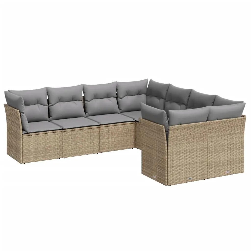 Outdoor Garden Sofa Set 8 Piece Beige Poly Rattan with Cushions
