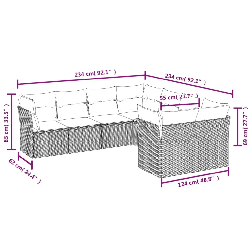 Outdoor Garden Sofa Set 8 Piece Beige Poly Rattan with Cushions