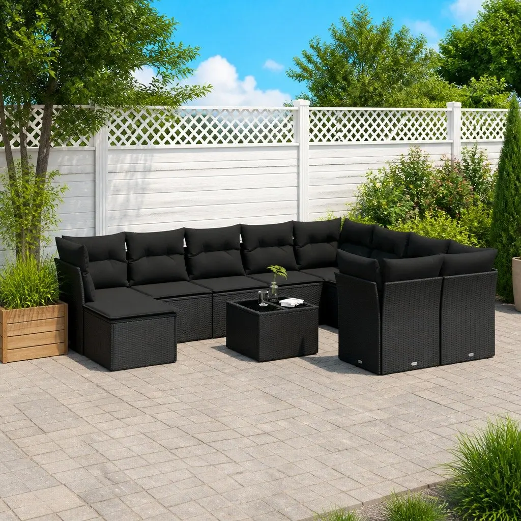 Garden Sofa Set 11 Piece Outdoor Furniture Patio Seating Black Poly Rattan