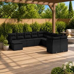 Friendly 11 Piece Outdoor Sofa Set in Black with Cushions