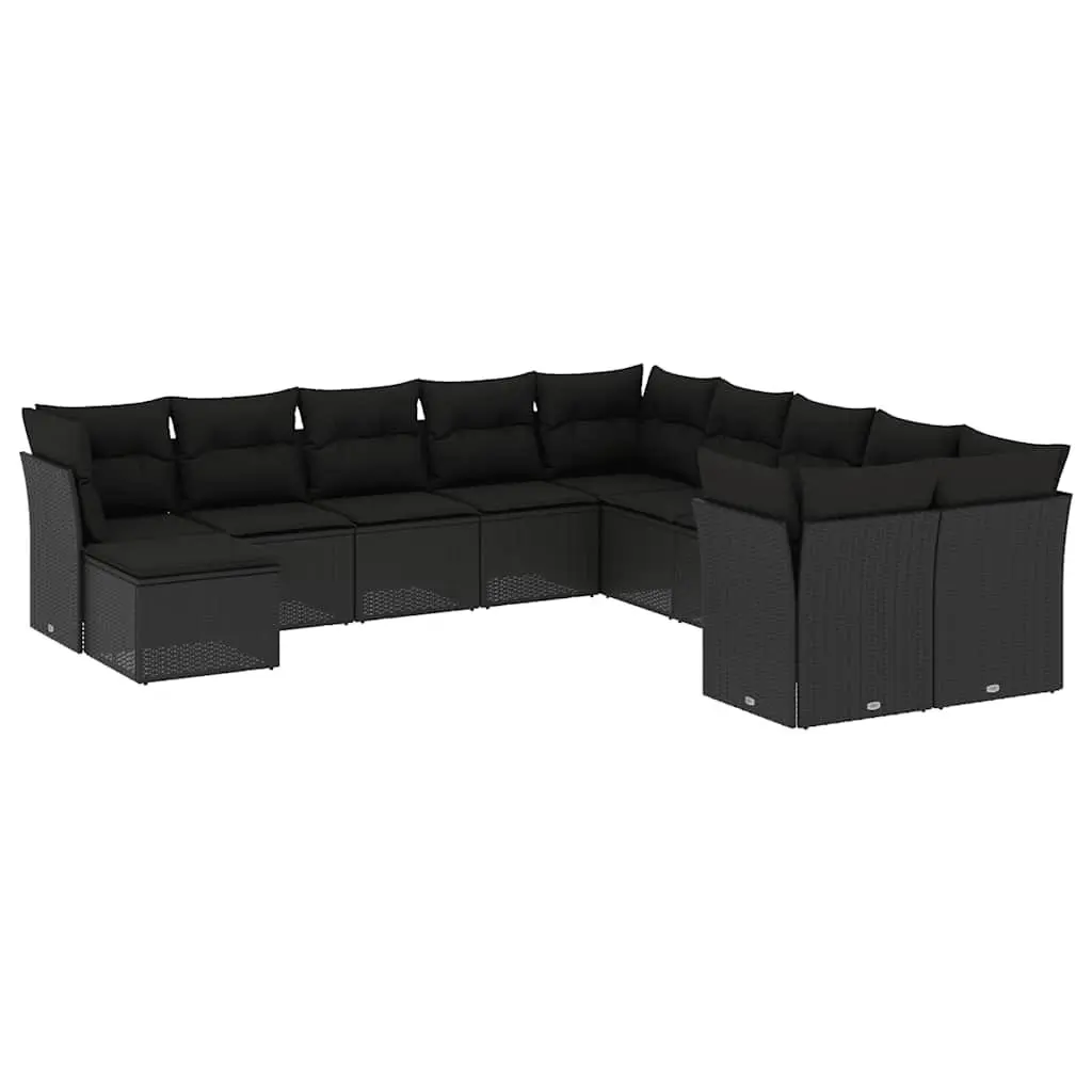 Garden Sofa Set 11 Piece Outdoor Furniture Patio Seating Black with Cushions
