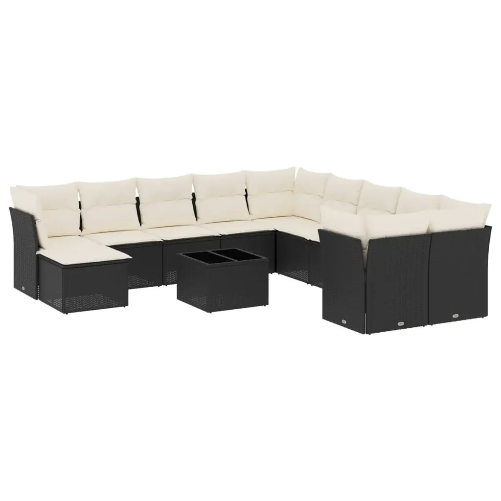 12 Piece Modular Outdoor Sofa Set Black Rattan Cushioned Patio Furniture
