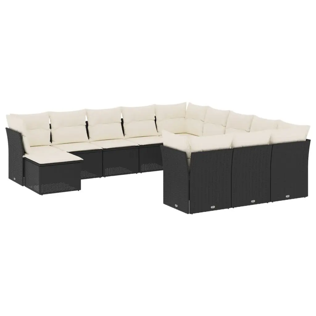 Outdoor Garden Sofa Set 12 Piece Black Poly Rattan Modular Patio Furniture with