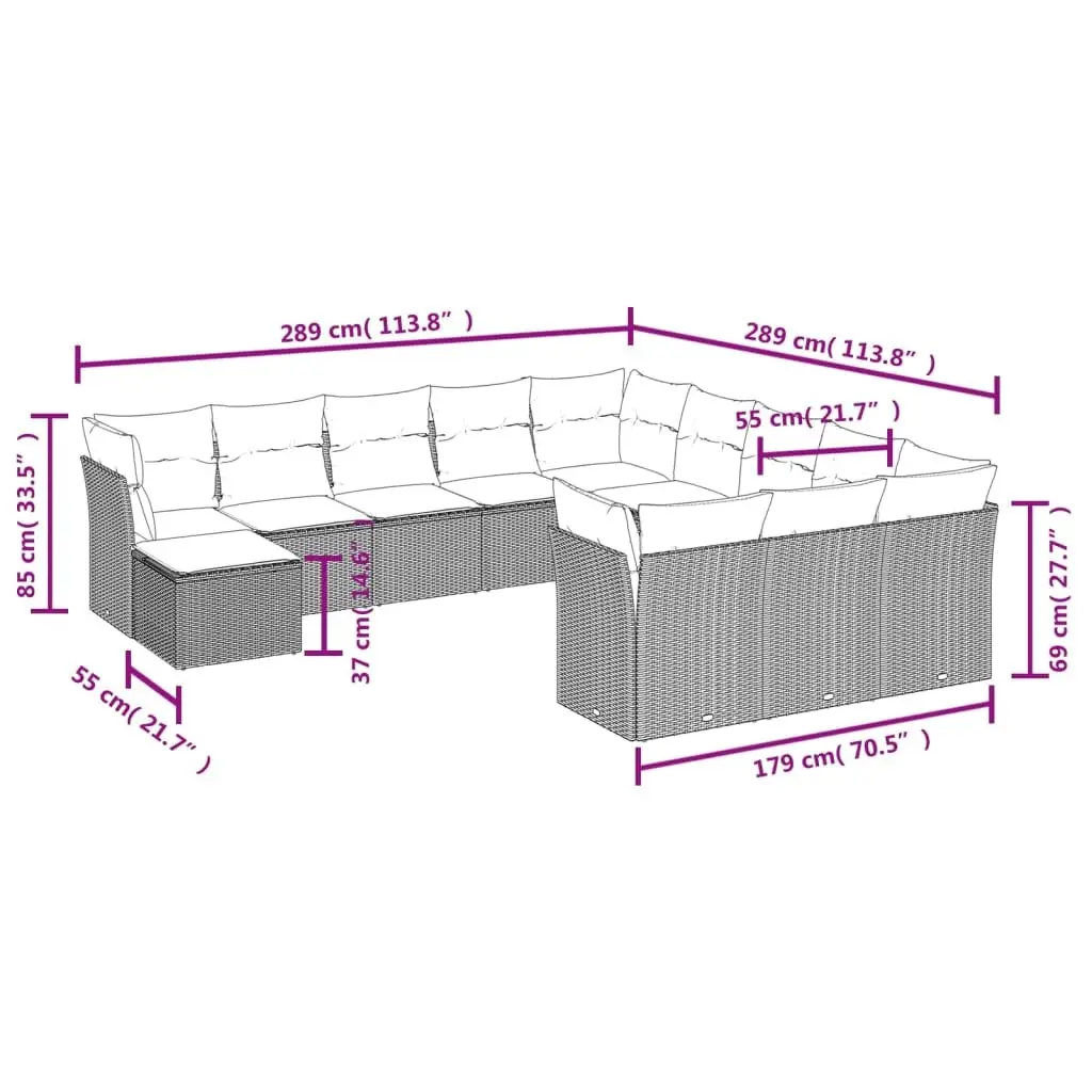 Garden Sofa Set 12 Piece Outdoor Furniture Patio Sectional Grey Modular with