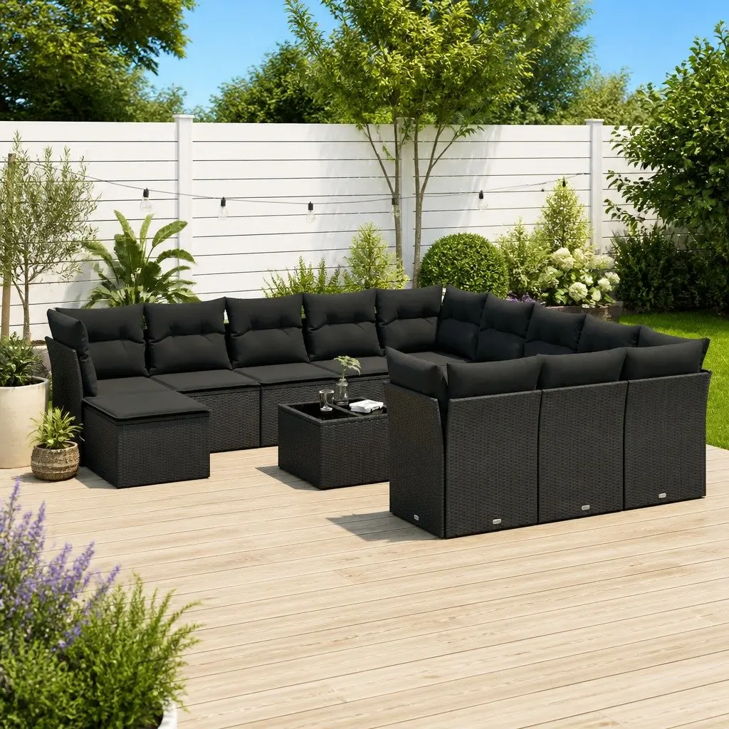 Garden Sofa Set Modular 13 Piece Outdoor Furniture Black Poly Rattan