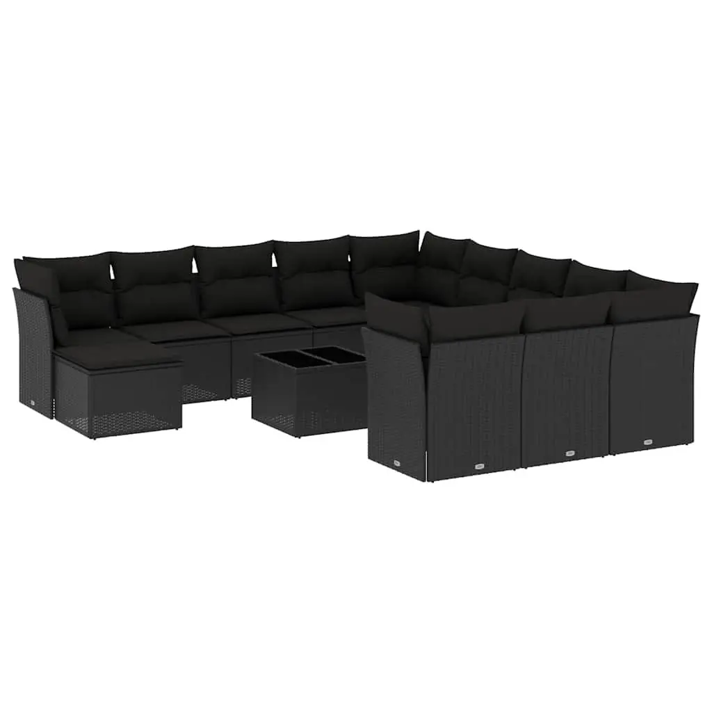 Garden Sofa Set Modular 13 Piece Outdoor Furniture Black Poly Rattan