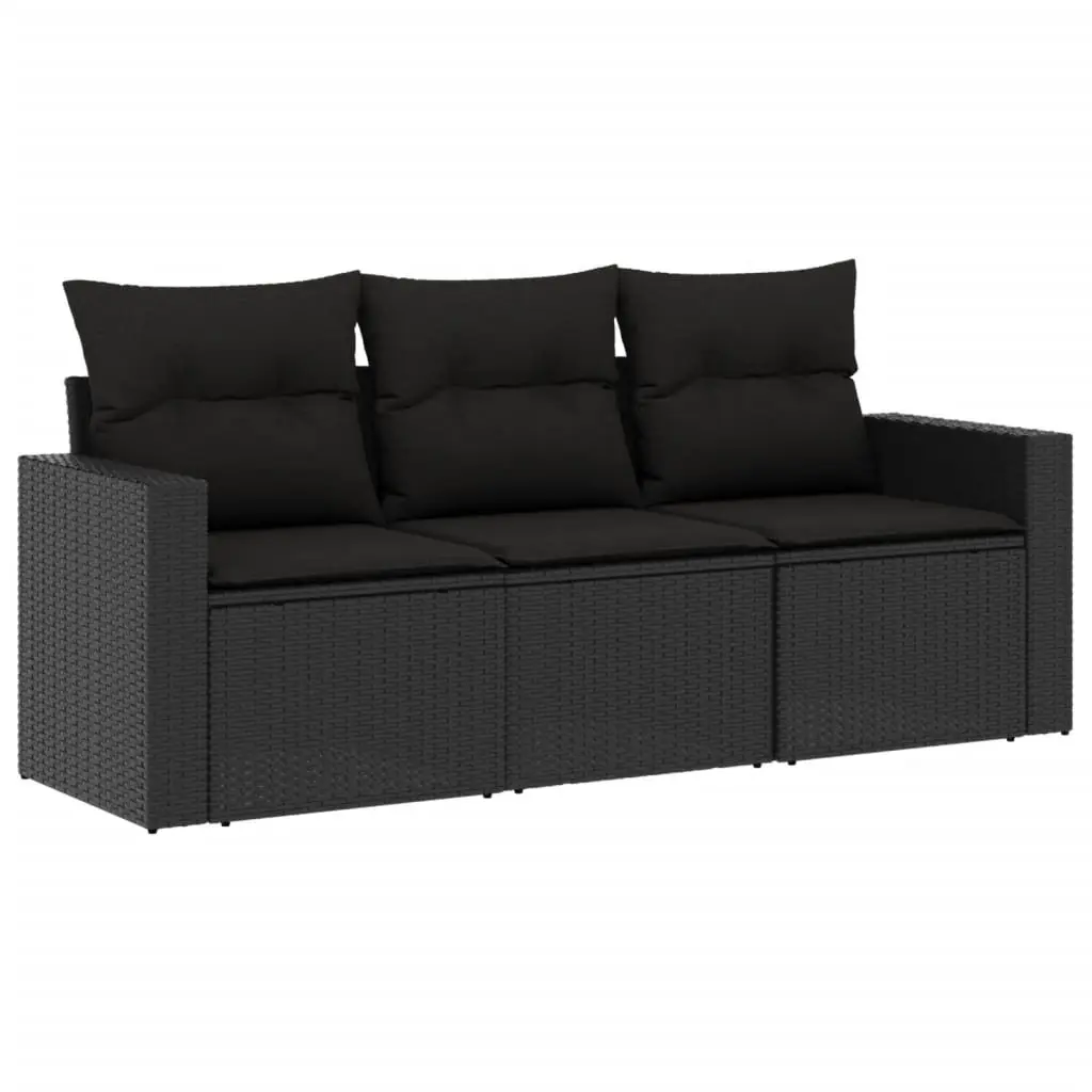 3 Piece Outdoor Garden Sofa Set with Cushions Black Poly Rattan Patio Furniture