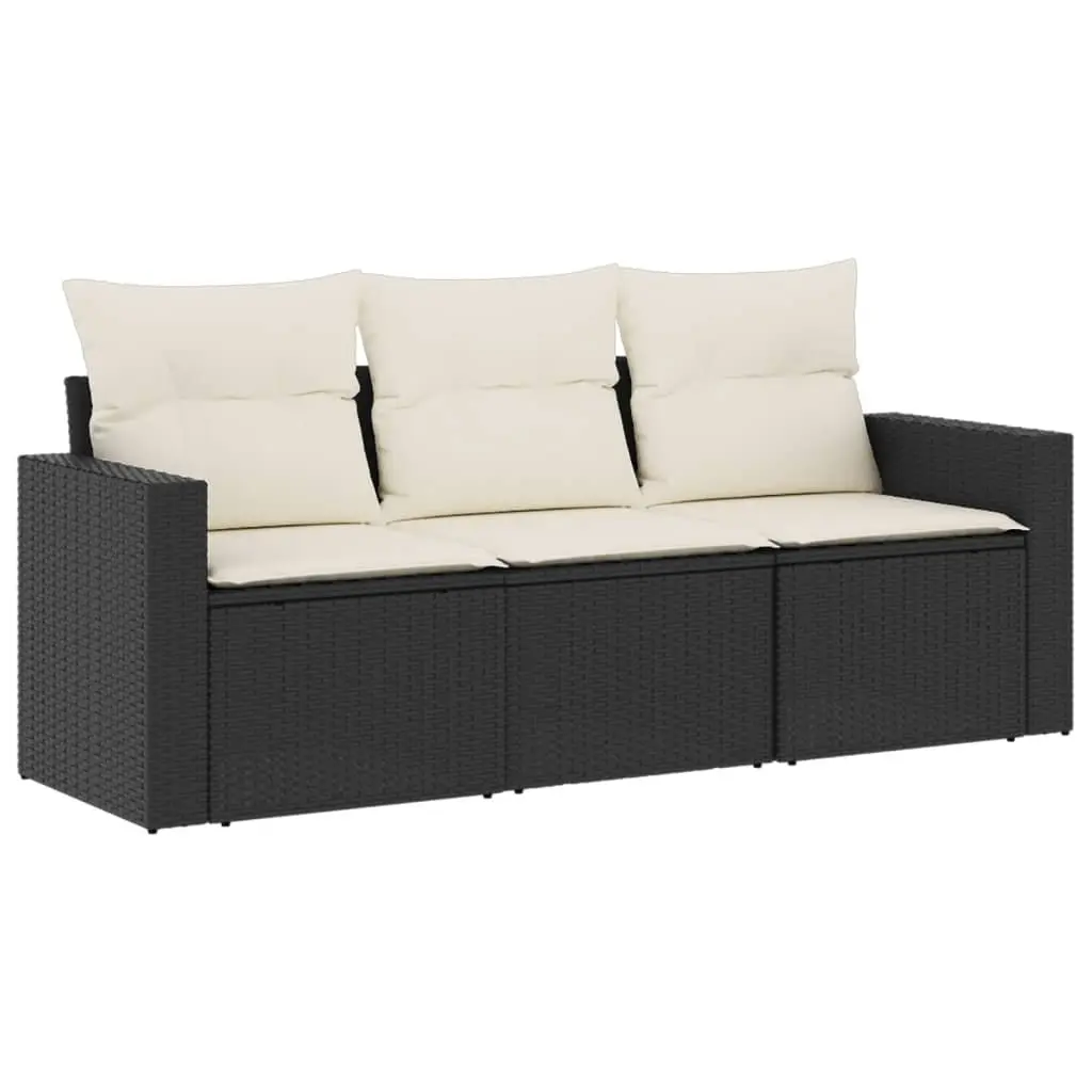 Garden Sofa Set Black Poly Rattan 3 Piece with Cushions