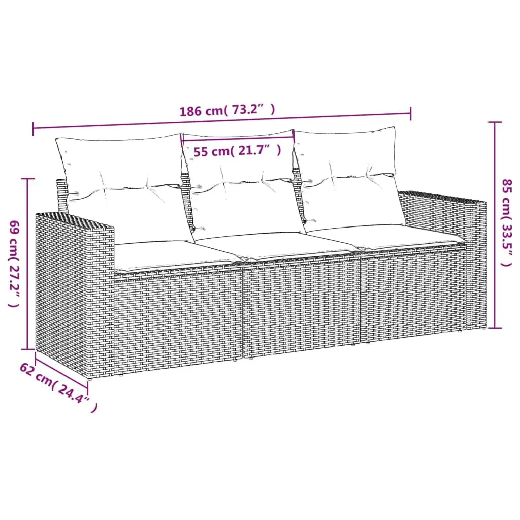 Garden Sofa Set 3 Piece Outdoor Furniture Patio Beige Cushions Modular