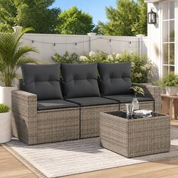 Garden Sofa Set 4 Piece Outdoor Furniture Grey Poly Rattan with Cushions Patio