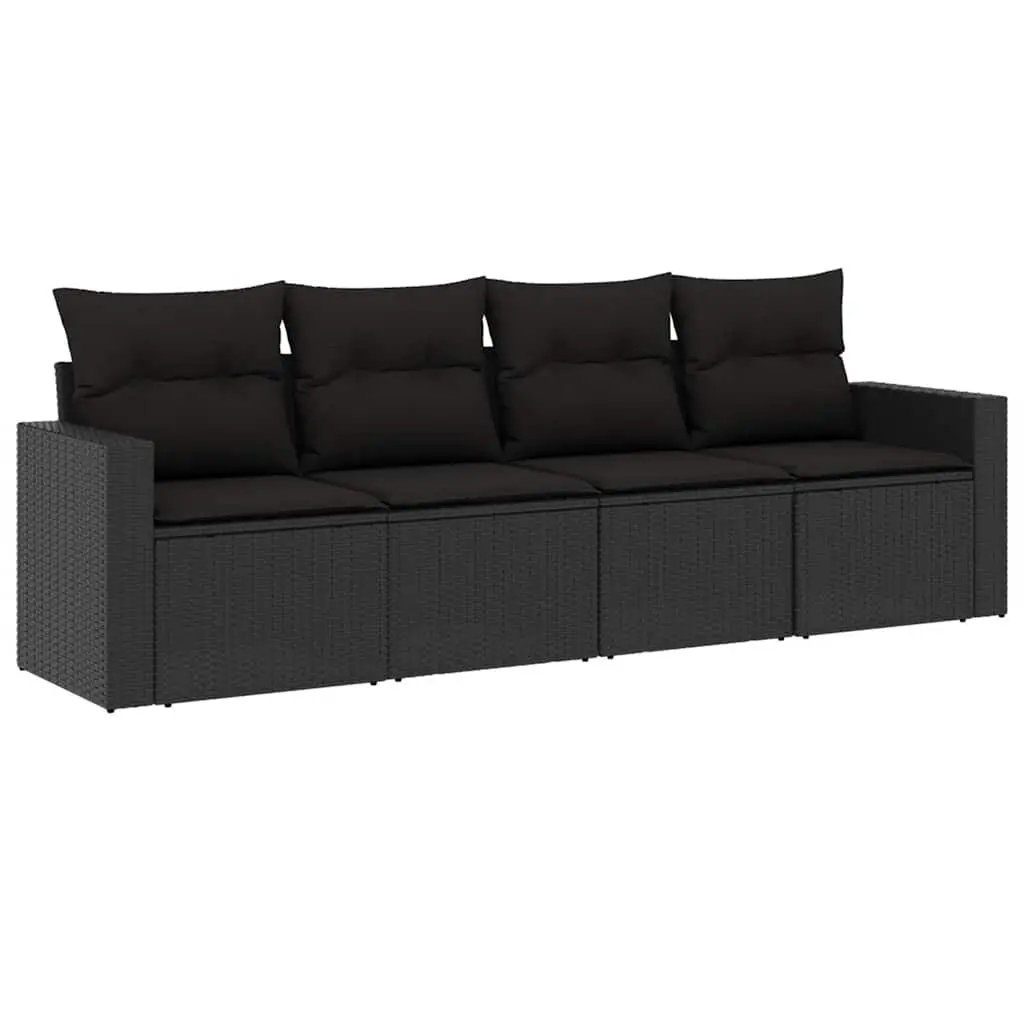 Garden Sofa Set 4 Piece Outdoor Furniture with Cushions Black Poly Rattan
