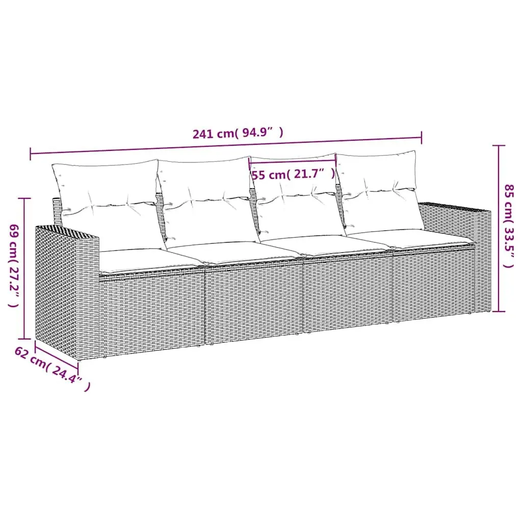 Garden Sofa Set 4 Piece Outdoor Furniture with Cushions Black Poly Rattan