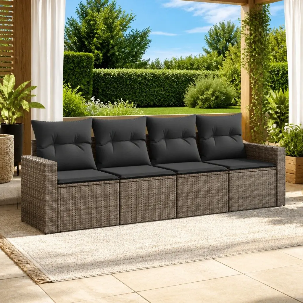 Garden Sofa Set 4 Piece Outdoor Furniture Patio Grey Poly Rattan Modular Lounge