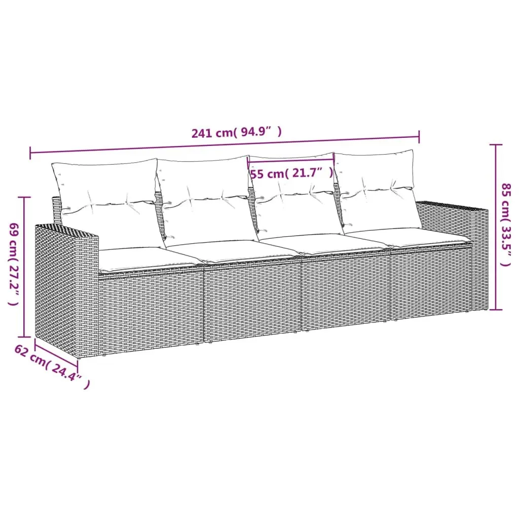 Garden Sofa Set 4 Piece Outdoor Furniture Patio Grey Poly Rattan Modular Lounge