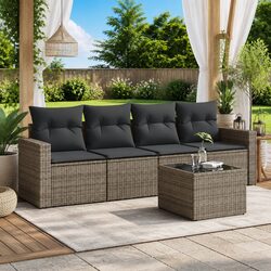 Garden Sofa Set 5 Piece Outdoor Furniture Grey Poly Rattan with Cushions Patio