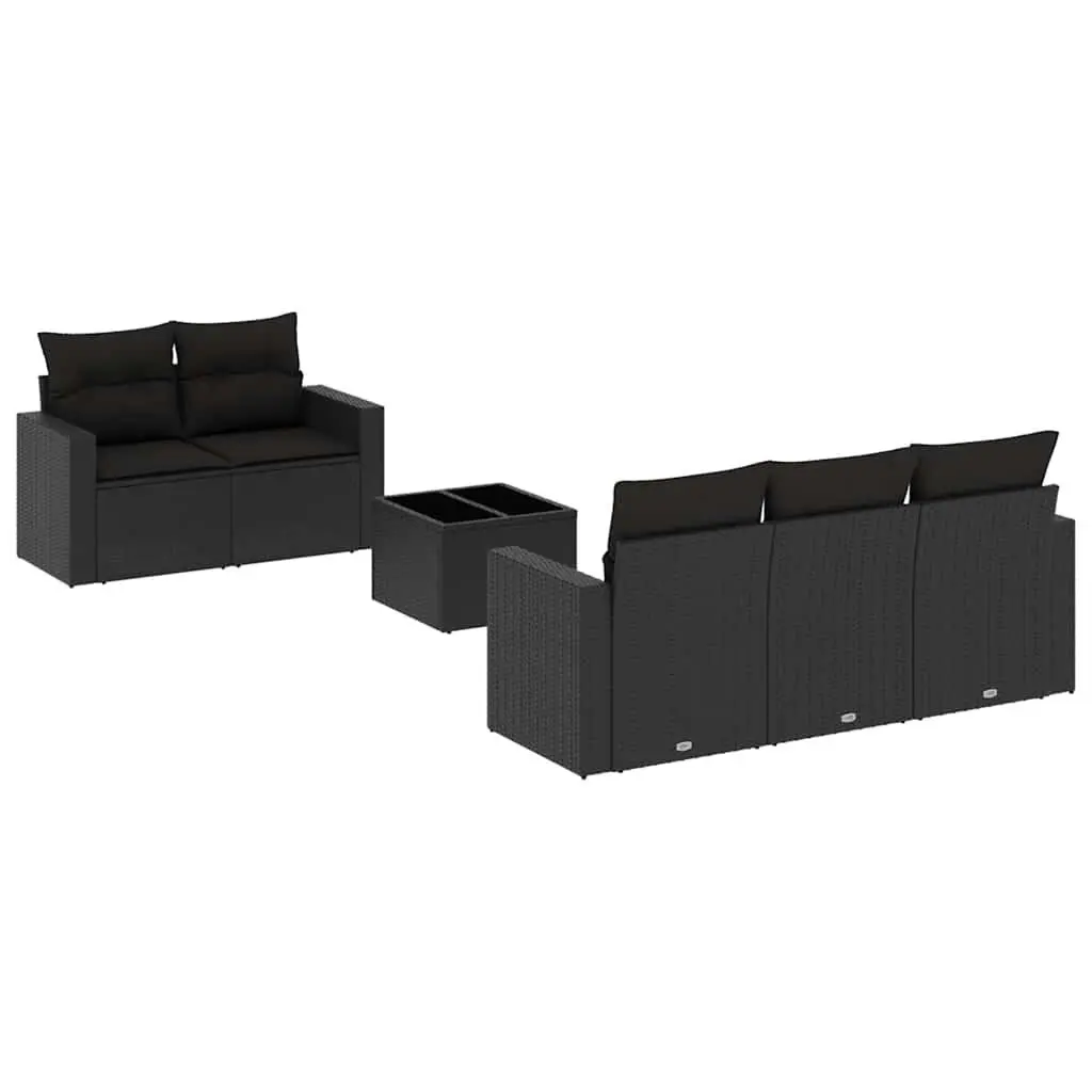 Garden Sofa Set 6 Piece Outdoor Furniture Black Poly Rattan Modular Patio Lounge
